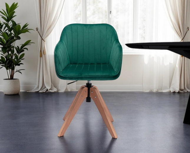 Tufted Green and Natural Upholstered Velvet Dining Arm Chair HomeRoots