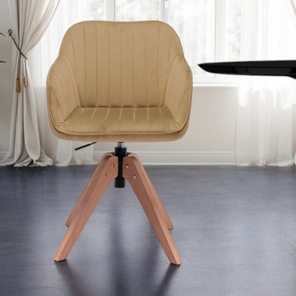 Tufted Champagne and Natural Upholstered Velvet Dining Arm Chair HomeRoots