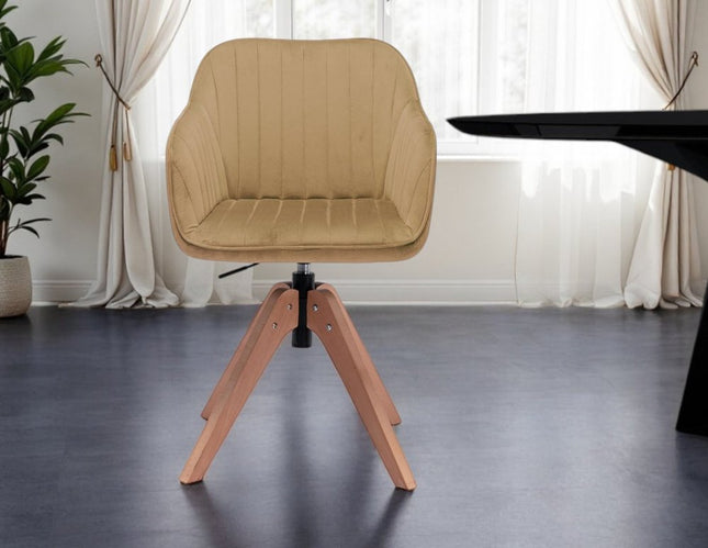 Tufted Champagne and Natural Upholstered Velvet Dining Arm Chair HomeRoots