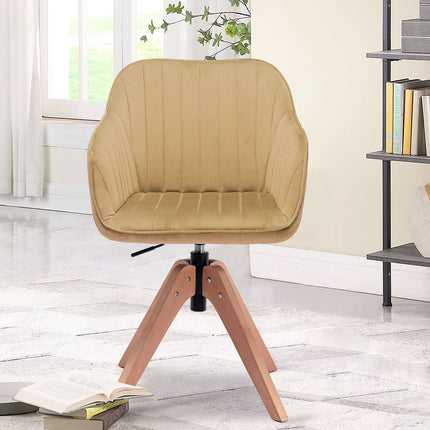 Tufted Champagne and Natural Upholstered Velvet Dining Arm Chair HomeRoots