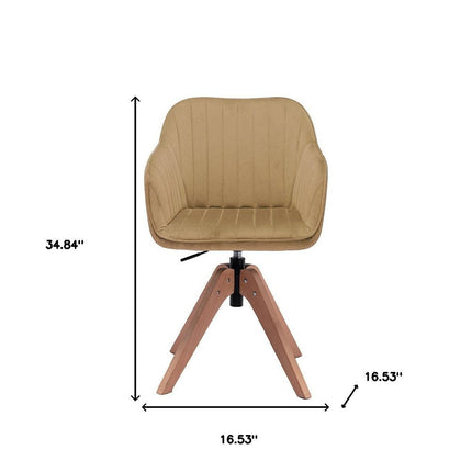Tufted Champagne and Natural Upholstered Velvet Dining Arm Chair HomeRoots