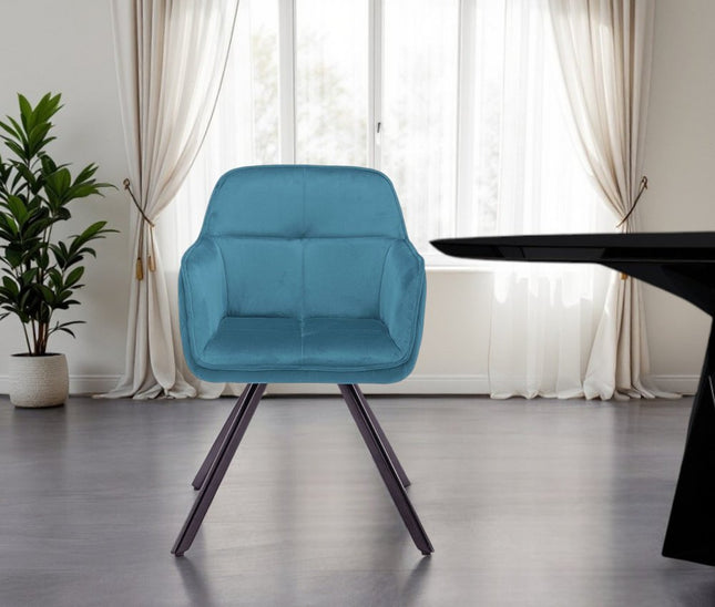 Tufted Blue And Black Velvet and Metal Dining Arm Chair HomeRoots