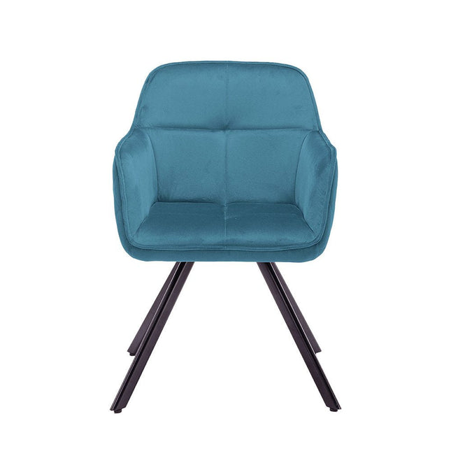 Tufted Blue And Black Velvet and Metal Dining Arm Chair HomeRoots
