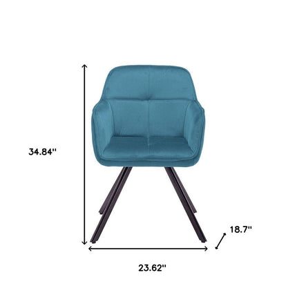 Tufted Blue And Black Velvet and Metal Dining Arm Chair HomeRoots
