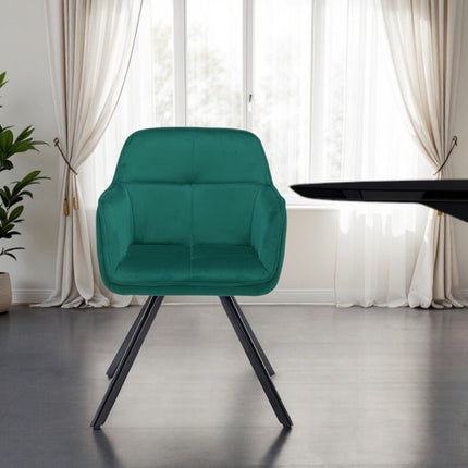 Tufted Green And Black Velvet and Metal Dining Arm Chair HomeRoots