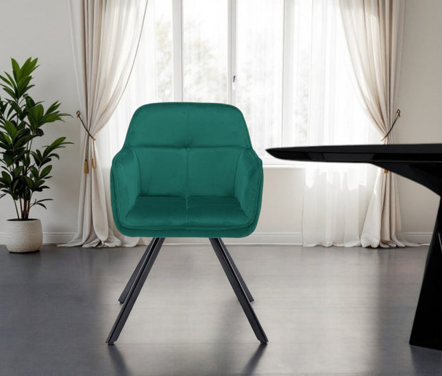 Tufted Green And Black Velvet and Metal Dining Arm Chair HomeRoots
