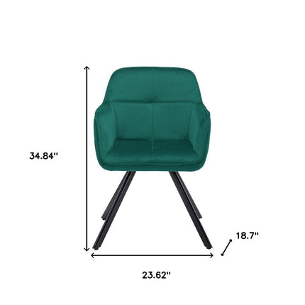 Tufted Green And Black Velvet and Metal Dining Arm Chair HomeRoots