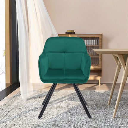 Tufted Green And Black Velvet and Metal Dining Arm Chair HomeRoots
