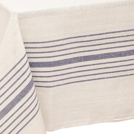 71" x 95" Cream And Blue Striped Cotton Tablecloth And Napkins Set HomeRoots