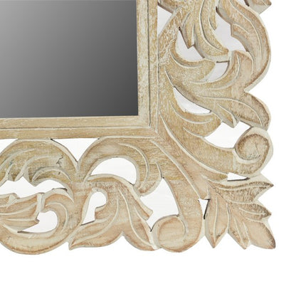 47" Antiqued White Solid Wood Carved Scrollwork Accent Mirror HomeRoots