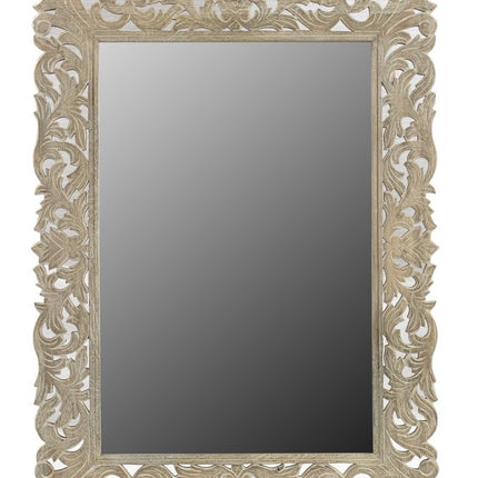 35" Gray Floral Carved Solid Wood Framed Accent Mirror HomeRoots