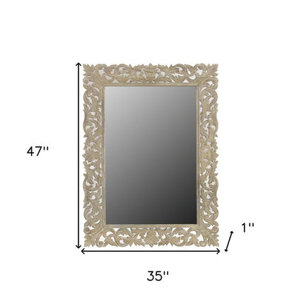 35" Gray Floral Carved Solid Wood Framed Accent Mirror