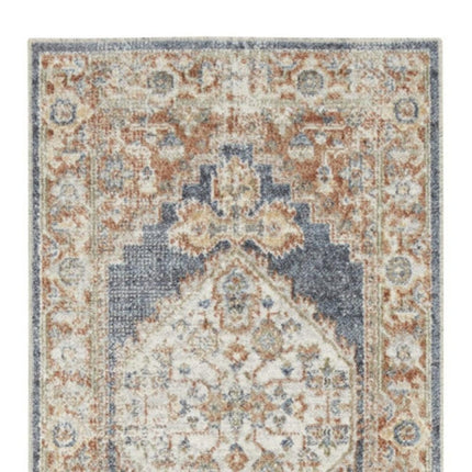 10' Denim Blue Oriental Power Loom Distressed Washable Runner Rug HomeRoots
