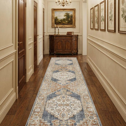 10' Denim Blue Oriental Power Loom Distressed Washable Runner Rug HomeRoots