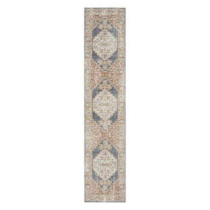 10' Denim Blue Oriental Power Loom Distressed Washable Runner Rug HomeRoots