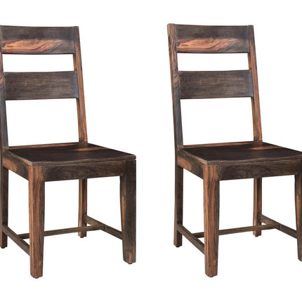 Set of Two Dark Brown Solid Wood Ladder Back Dining Side Chairs HomeRoots