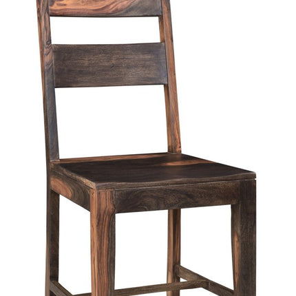 Set of Two Dark Brown Solid Wood Ladder Back Dining Side Chairs