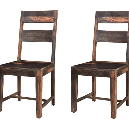 Set of Two Dark Brown Solid Wood Ladder Back Dining Side Chairs