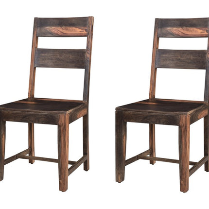 Set of Two Dark Brown Solid Wood Ladder Back Dining Side Chairs HomeRoots