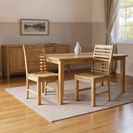 Set of Two Brown Solid Wood Ladder Back Dining Side Chairs