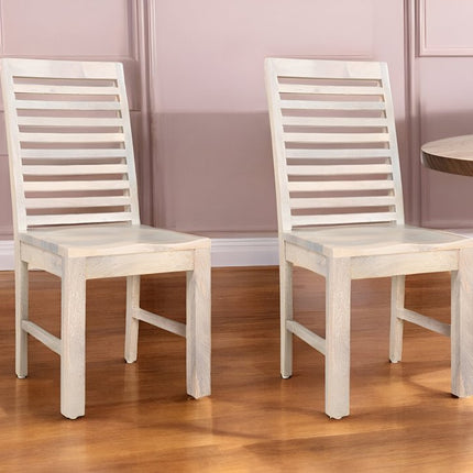 Set of Two White Wood Ladder Back Dining Side Chairs HomeRoots