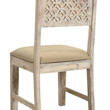 Set of Two Brown And White Upholstered Fabric Carved Back Dining Side Chairs HomeRoots