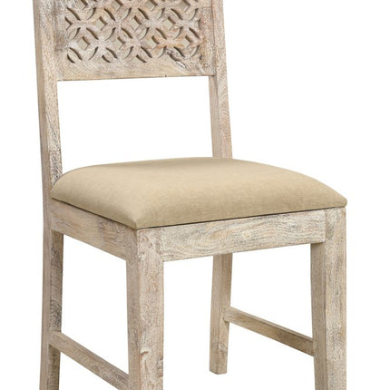 Set of Two Brown And White Upholstered Fabric Carved Back Dining Side Chairs HomeRoots