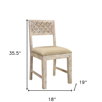 Set of Two Brown And White Upholstered Fabric Carved Back Dining Side Chairs HomeRoots