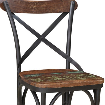 Set of Two Brown And Black Metal And Wood Cross Back Dining Side Chairs HomeRoots
