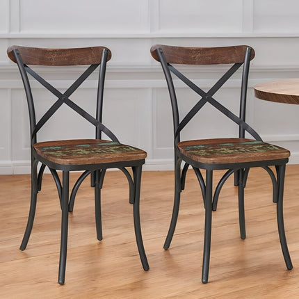 Set of Two Brown And Black Metal And Wood Cross Back Dining Side Chairs HomeRoots