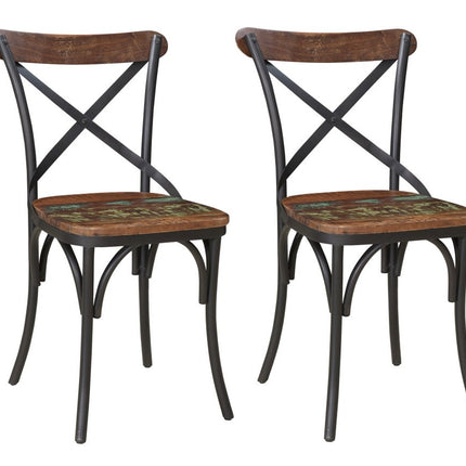 Set of Two Brown And Black Metal And Wood Cross Back Dining Side Chairs HomeRoots