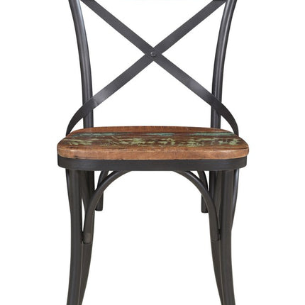 Set of Two Brown And Black Metal And Wood Cross Back Dining Side Chairs HomeRoots