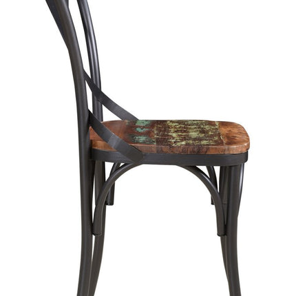 Set of Two Brown And Black Metal And Wood Cross Back Dining Side Chairs HomeRoots