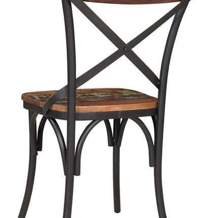 Set of Two Brown And Black Metal And Wood Cross Back Dining Side Chairs HomeRoots