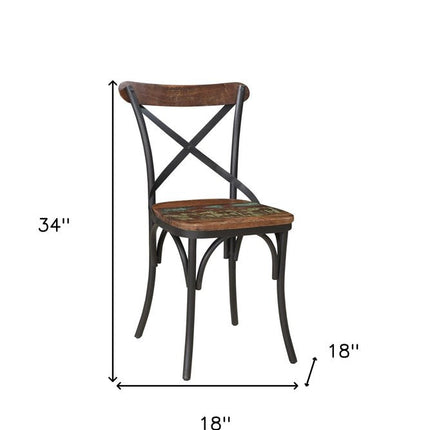 Set of Two Brown And Black Metal And Wood Cross Back Dining Side Chairs HomeRoots