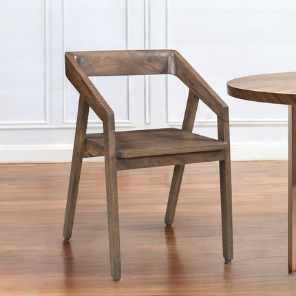 Dark Brown Solid Wood Open Back Dining Arm Chair HomeRoots