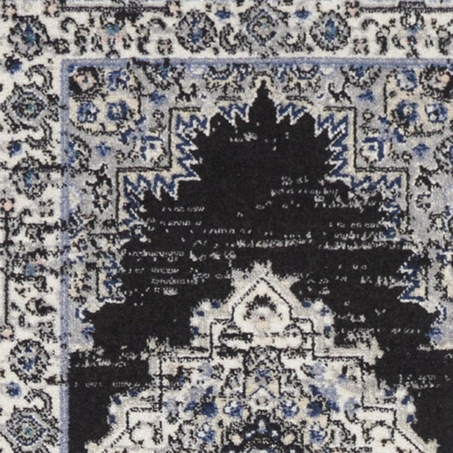 10' Black And Ivory Floral Distressed Runner Rug HomeRoots