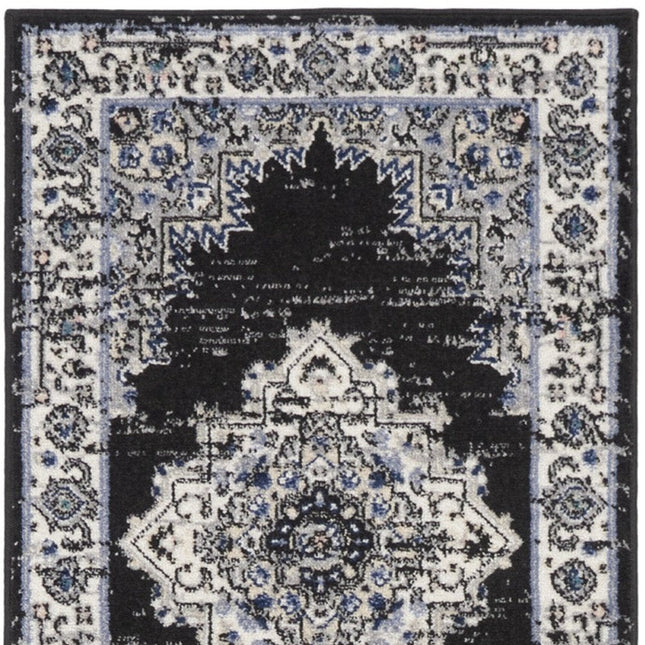 10' Black And Ivory Floral Distressed Runner Rug HomeRoots
