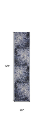 10' Blue And Ivory Abstract Distressed Runner Rug HomeRoots