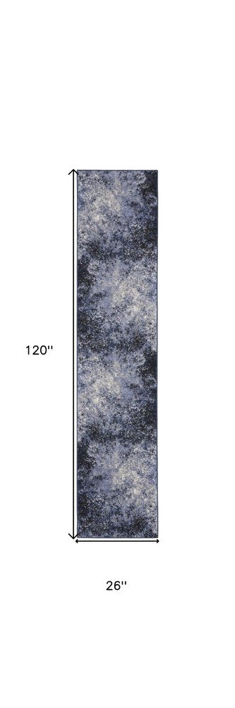 10' Blue And Ivory Abstract Distressed Runner Rug HomeRoots