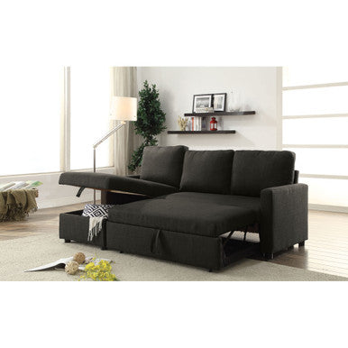 ACME 52300 Hiltons Sectional Sofa with Sleeper & Storage, Charcoal Linen (1Set/2Ctn) ACME Furniture