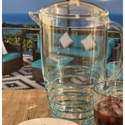 2.5 Quart Clear and Blue Swirl Acrylic Pitcher HomeRoots