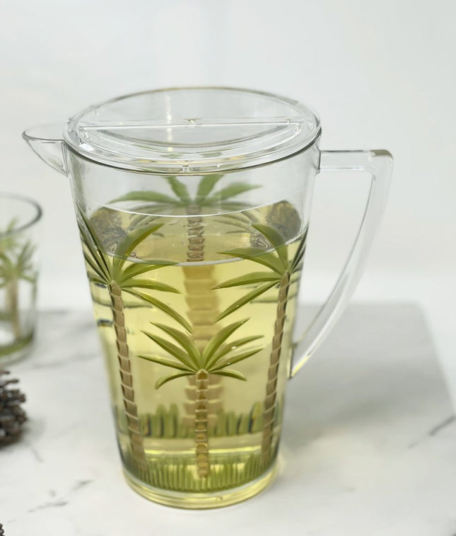 2.5 Quart Clear and Green Palm Tree Acrylic Pitcher HomeRoots