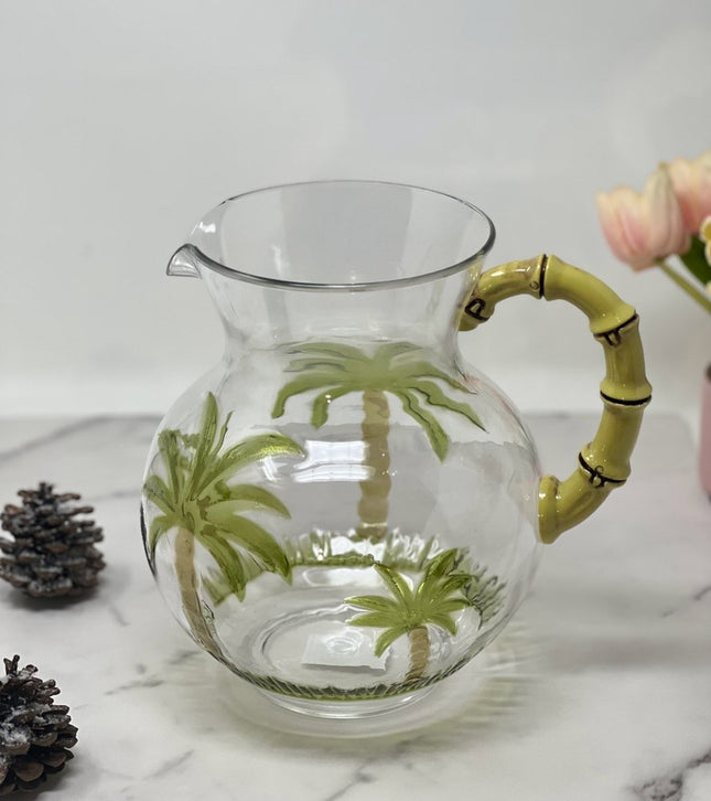 3 Quart Clear and Green Palm Tree Acrylic Pitcher HomeRoots