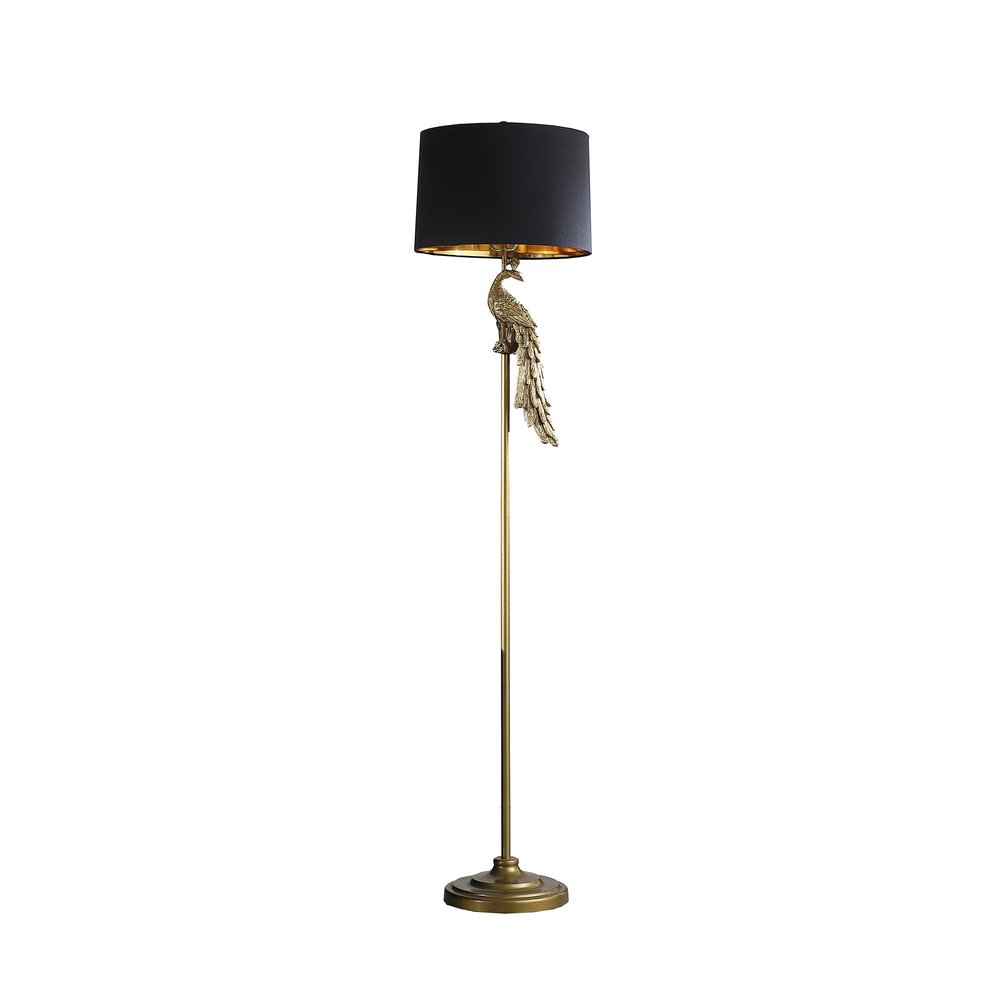 65" Gold And Black Floor Lamp With Black Fabric Drum Shade