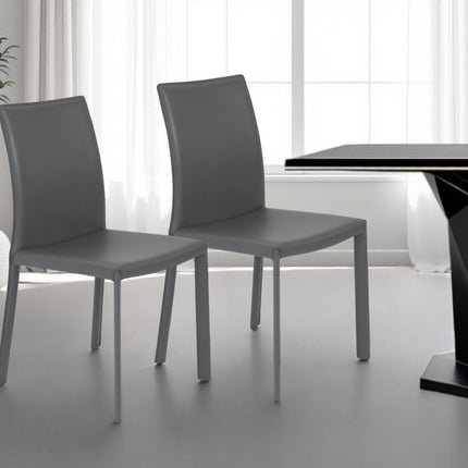 Set of Two Gray Upholstered Leather Dining Side Chairs HomeRoots