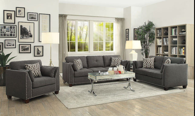 ACME 52405 Laurissa Sofa with 4 Pillows, Light Charcoal Linen