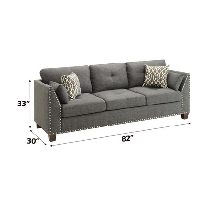 ACME 52405 Laurissa Sofa with 4 Pillows, Light Charcoal Linen