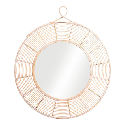 37" Natural Round Framed Accent Mirror HomeRoots