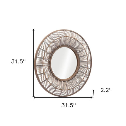 32" Brown Round Accent Mirror
